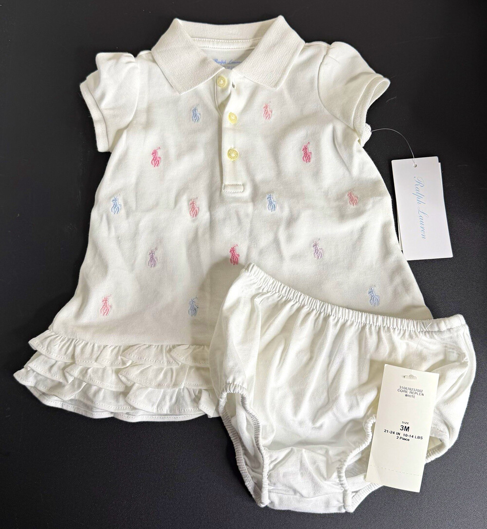 Ralph Lauren Logo Polo Dress & Bloomers 2-Piece Set 3M NWT